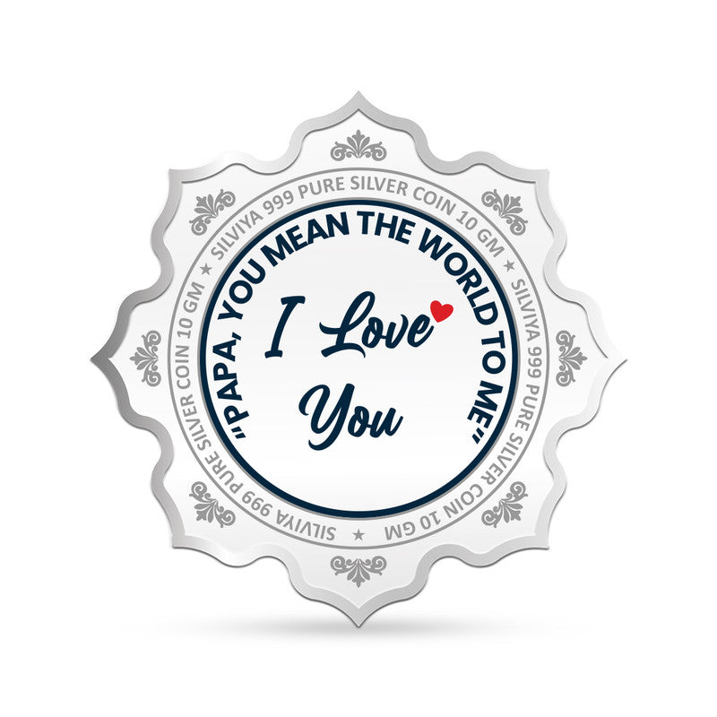 Backside view of lotus-shaped 999 pure silver Father’s Day coin with polished finish.