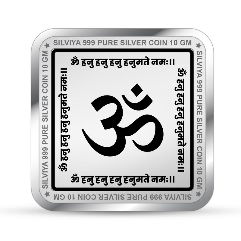999 Pure Silver Hanuman Ji Square Coin – Engraved Design Backside