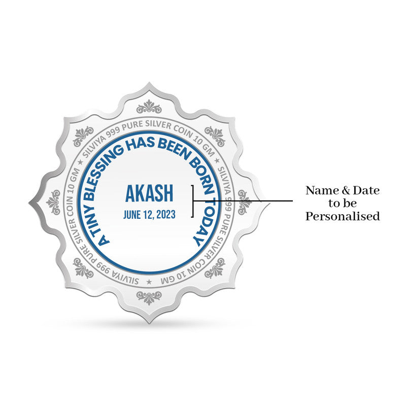 Backside view of lotus-shaped 999 pure silver coin with polished finish.