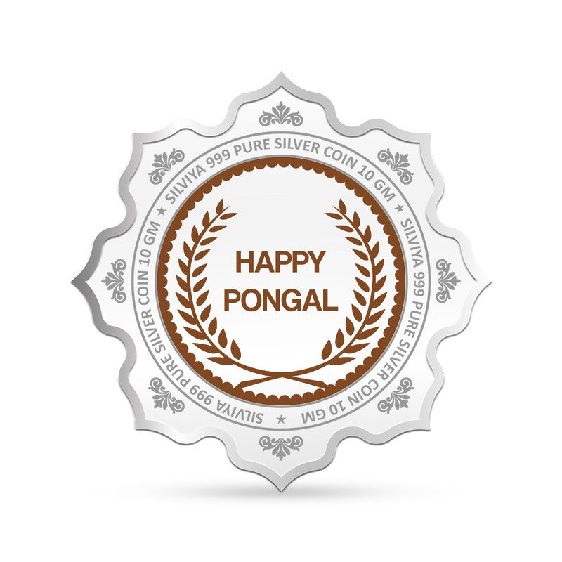 Happy Pongal Festival 999 Pure Silver Coin Lotus Shape