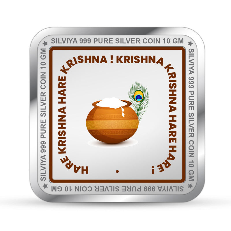 999 Pure Silver Little Krishna Ji Square Coin – Design backside