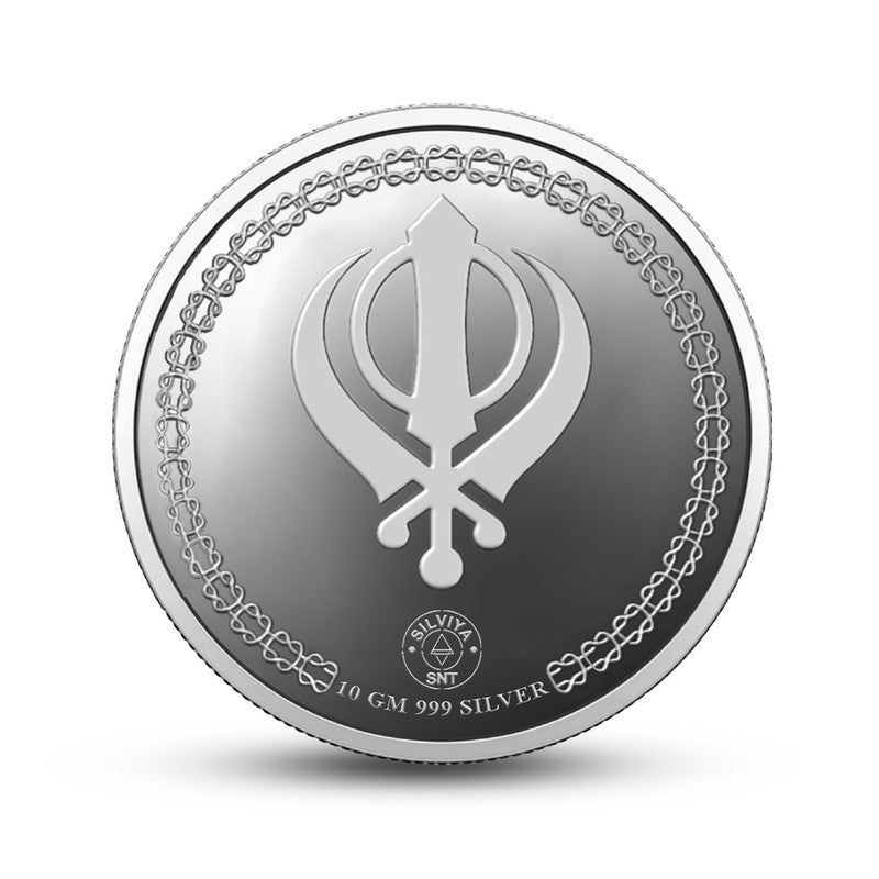 999 Pure Silver Guru Nanak Dev Ji Round Coin – Engraved Design backside