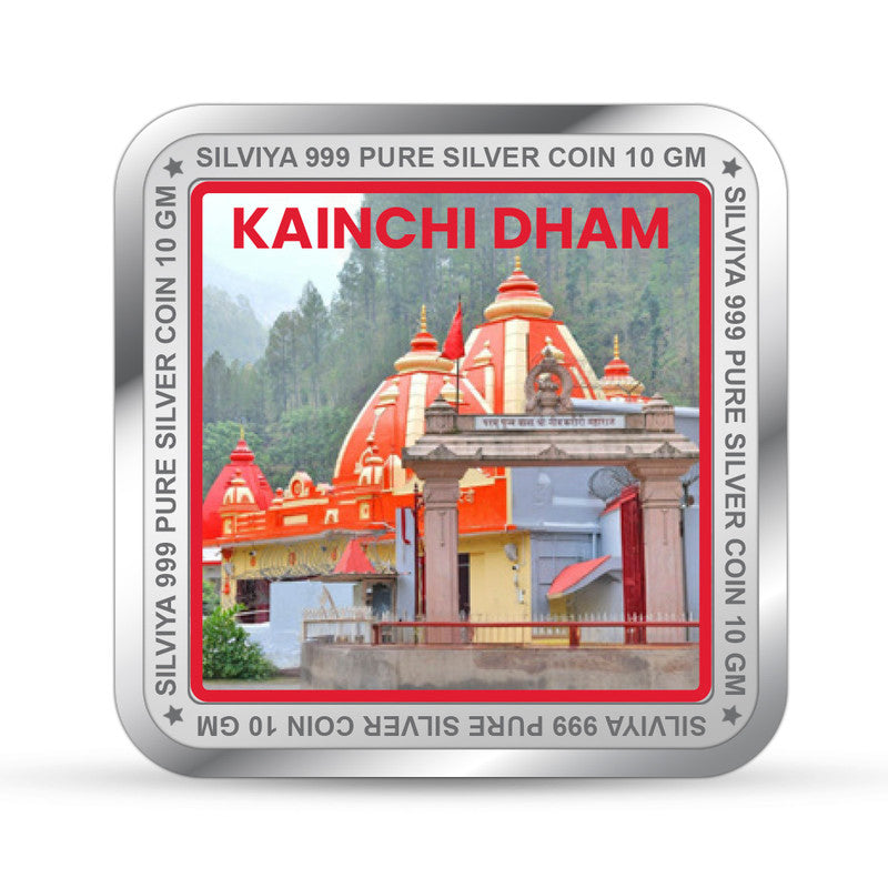 999 Pure Silver Baba Neeb Karori Kainchi Dham Square Coin – Engraved Design backside