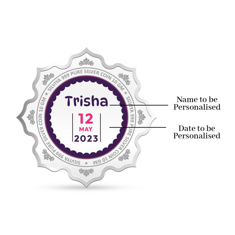 Backside view of lotus-shaped 999 pure silver coin.