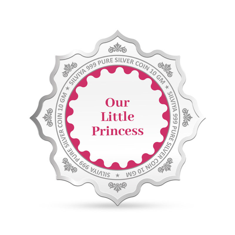 Backside view of lotus-shaped 999 pure silver coin with polished finish.