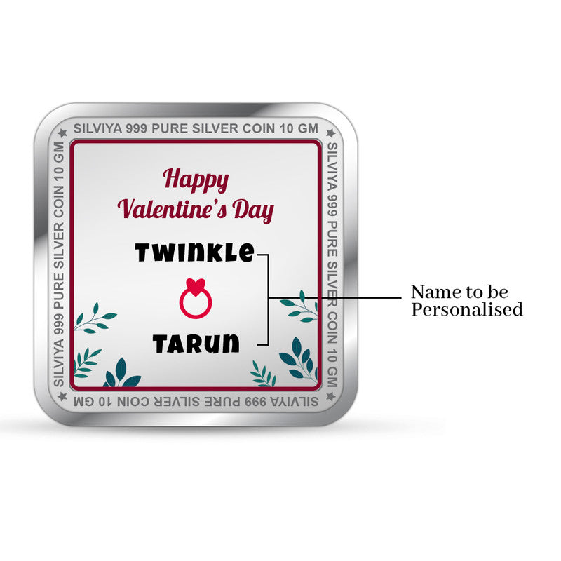 Backside view of square 999 pure silver Express Your Love coin with polished finish.