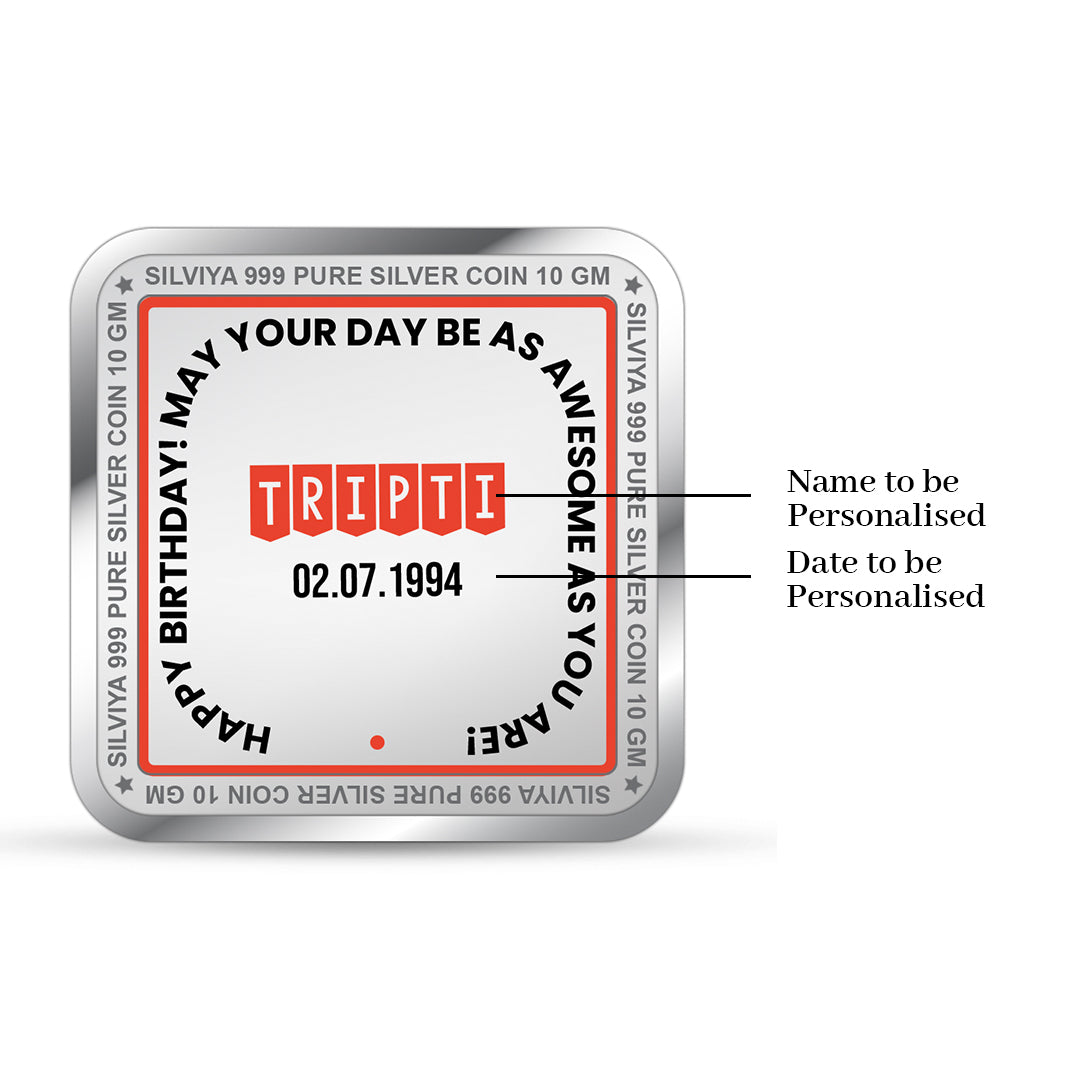 Backside view of square 999 pure silver coin with polished finish.