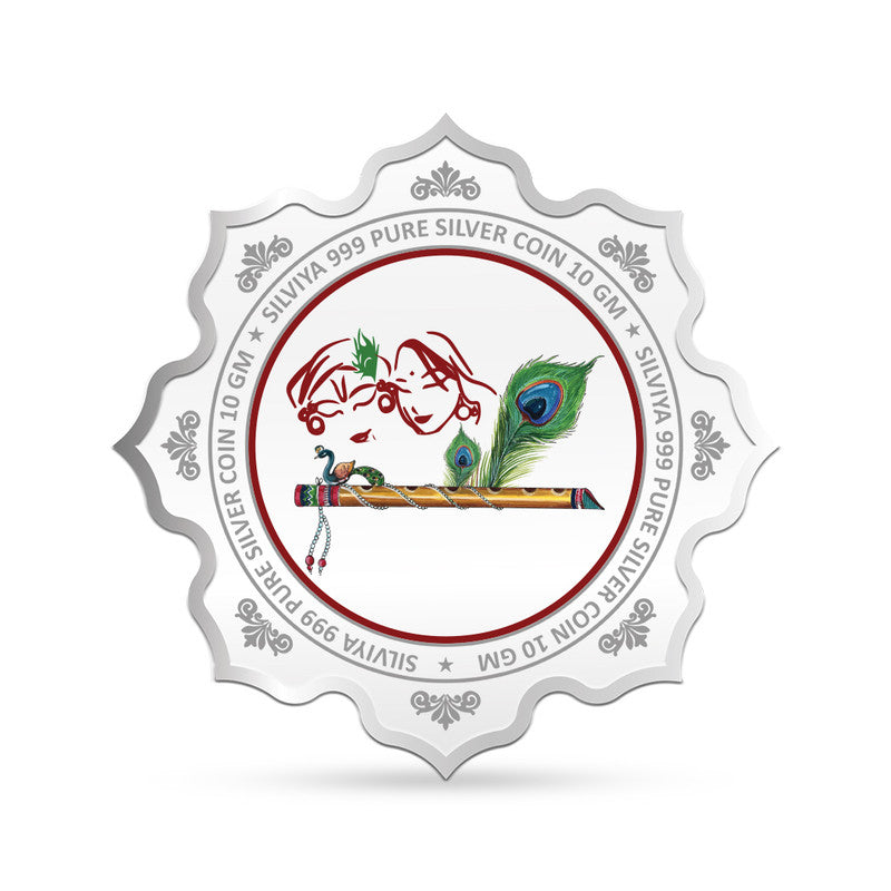 Radha Krishna Mor Pankh 999 Pure Silver Coin Lotus Shape