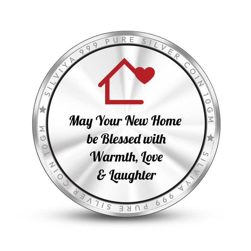 Backside view of round 999 pure silver house inauguration coin with polished finish.