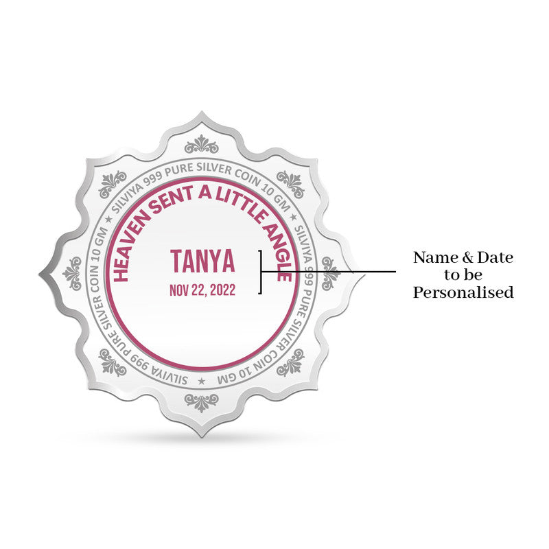 Backside view of lotus-shaped 999 pure silver Celebrate New Life coin with polished finish.