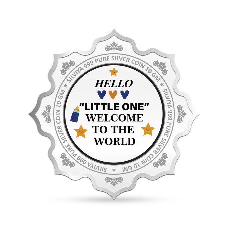 Backside view of lotus-shaped 999 pure silver new born baby coin with polished finish.