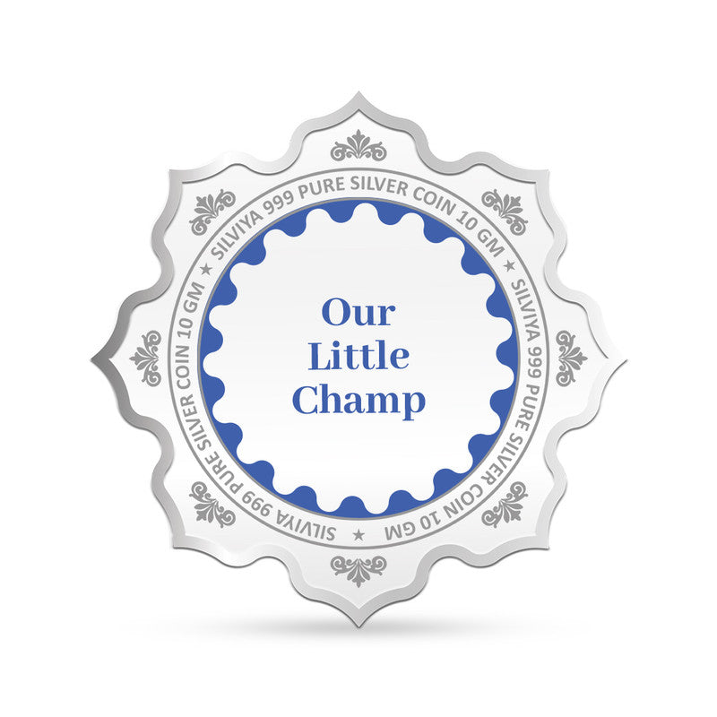 Backside view of lotus-shaped 999 pure silver coin with polished finish.