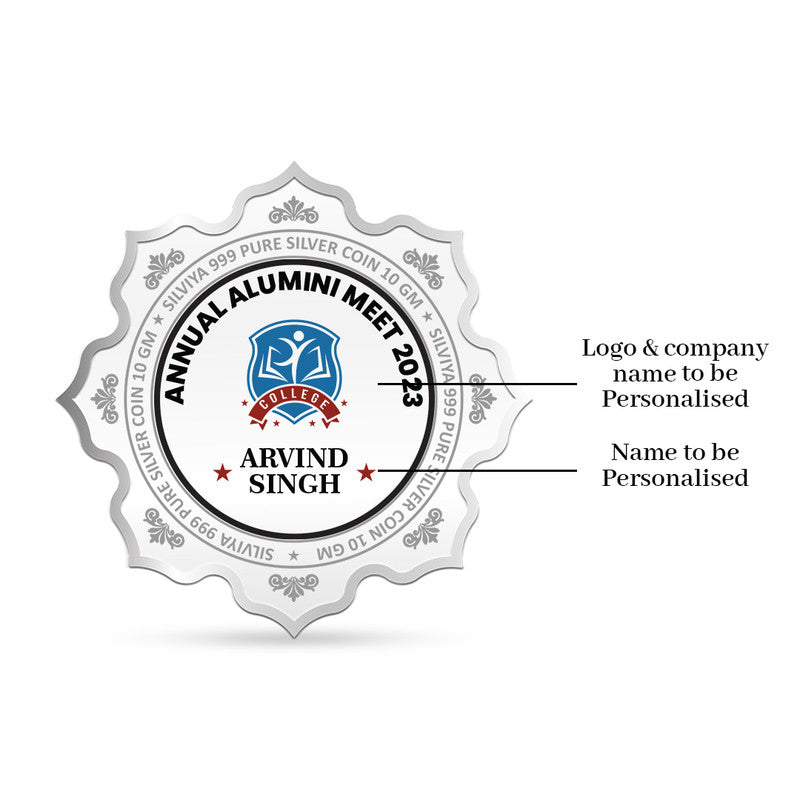 Backside view of lotus-shaped 999 pure silver coin with polished finish.