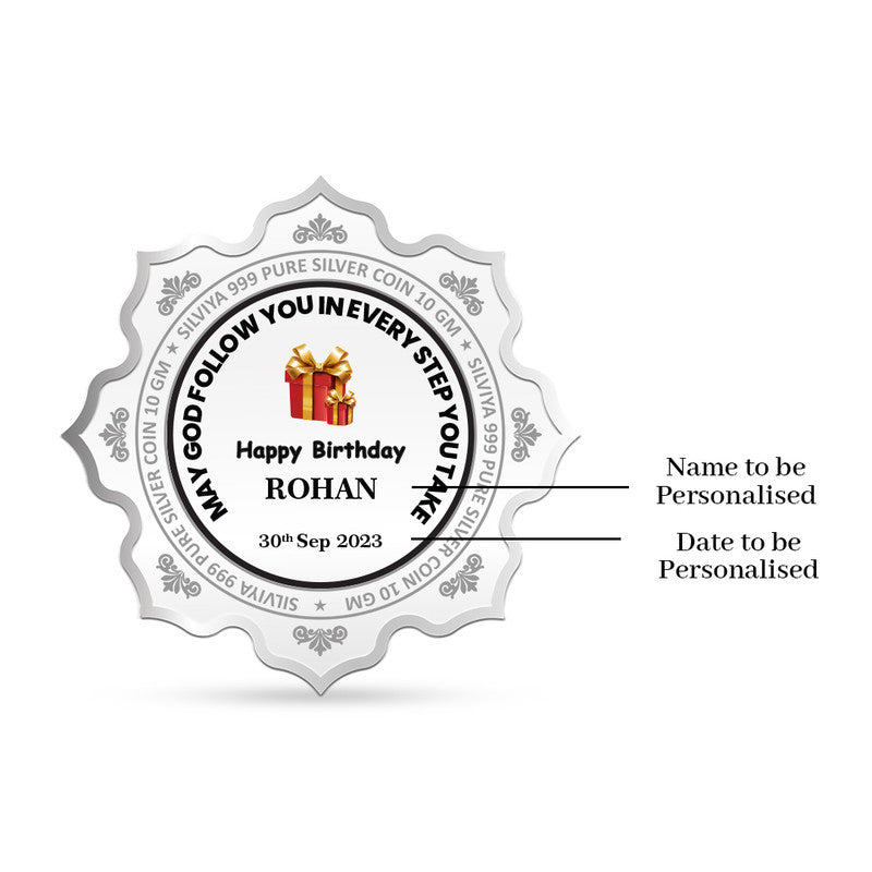 Backside view of lotus-shaped 999 pure silver coin.