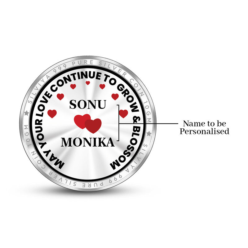 Back side of Forever in Silver 999 pure silver round coin with wedding message and heart symbol.