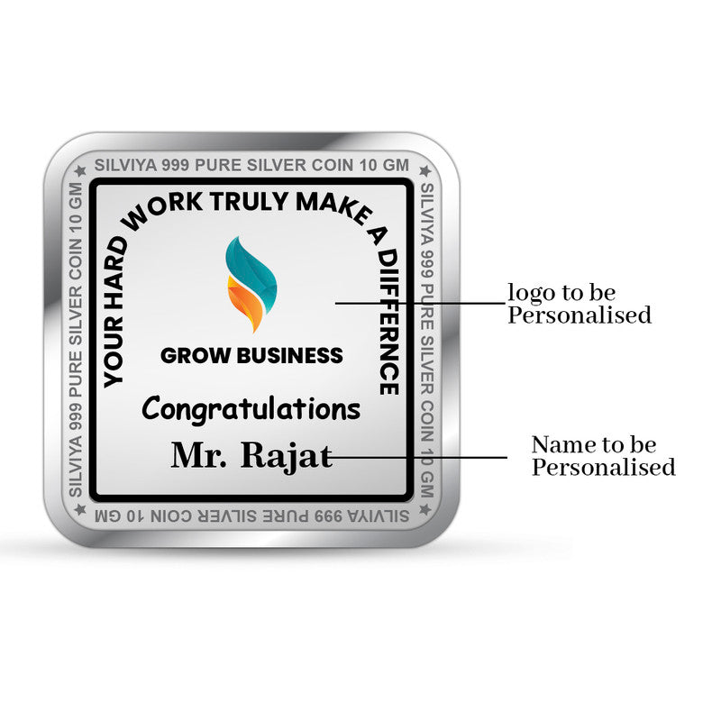 Backside view of square 999 pure silver coin with polished finish.