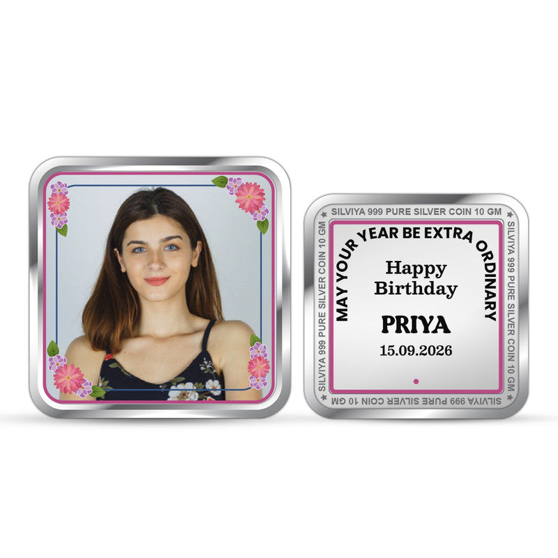 Happy Birthday Charm Customized 999 Pure Silver Square Coin