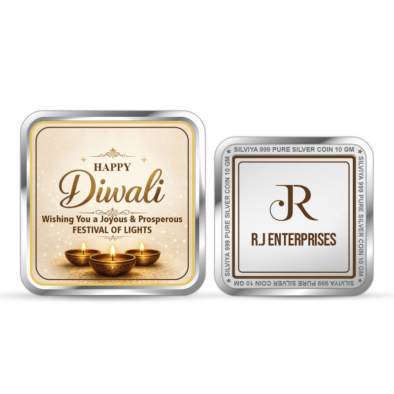 Diwali 999 Pure Customized Silver Coin Square Shape