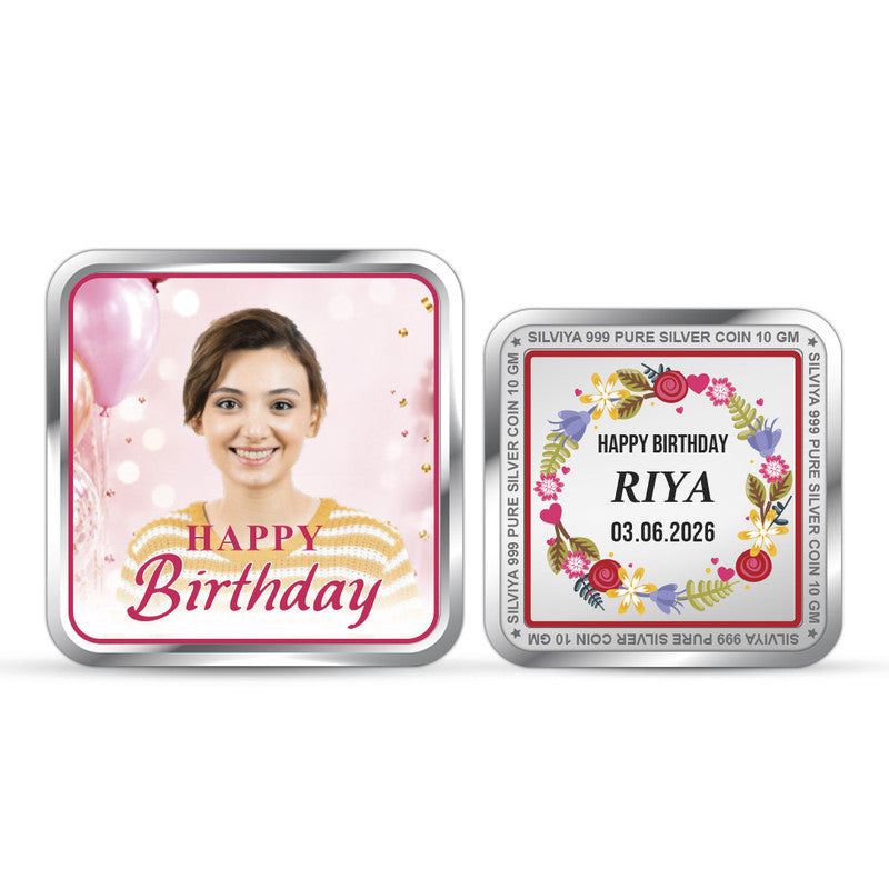 Birthday Celebration Customized 999 Pure Silver Square Coin