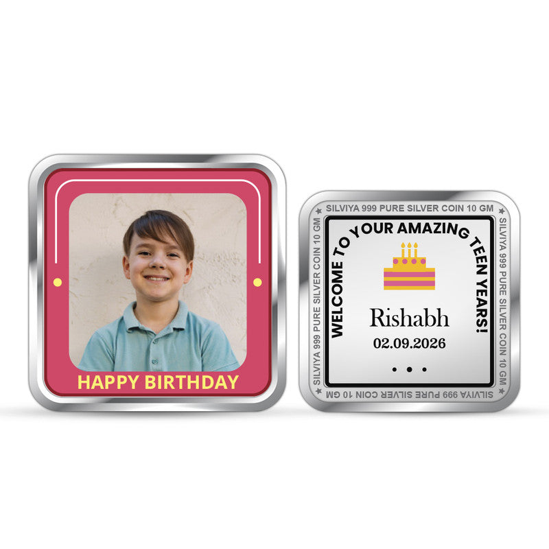 Happy Teen Birthday Customized 999 Pure Silver Square Coin