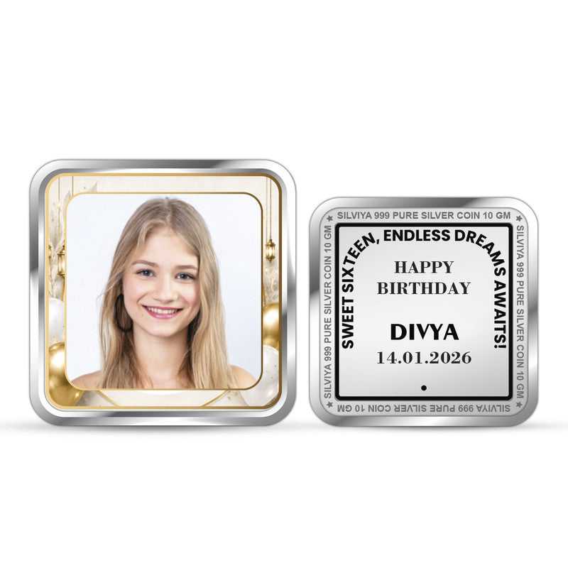Happy 16th Birthday Customized 999 Pure Silver Square Coin