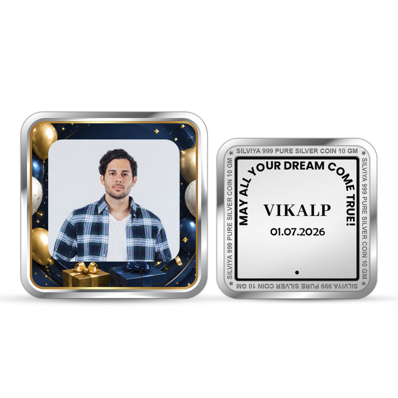 Happy Birthday Personalized 999 Pure Silver Coin Square Shape