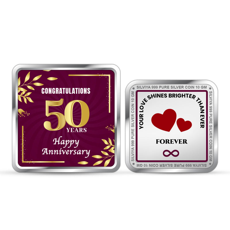 50th Anniversary Congratulation 999 Pure Silver Square Coin – Front and Back View