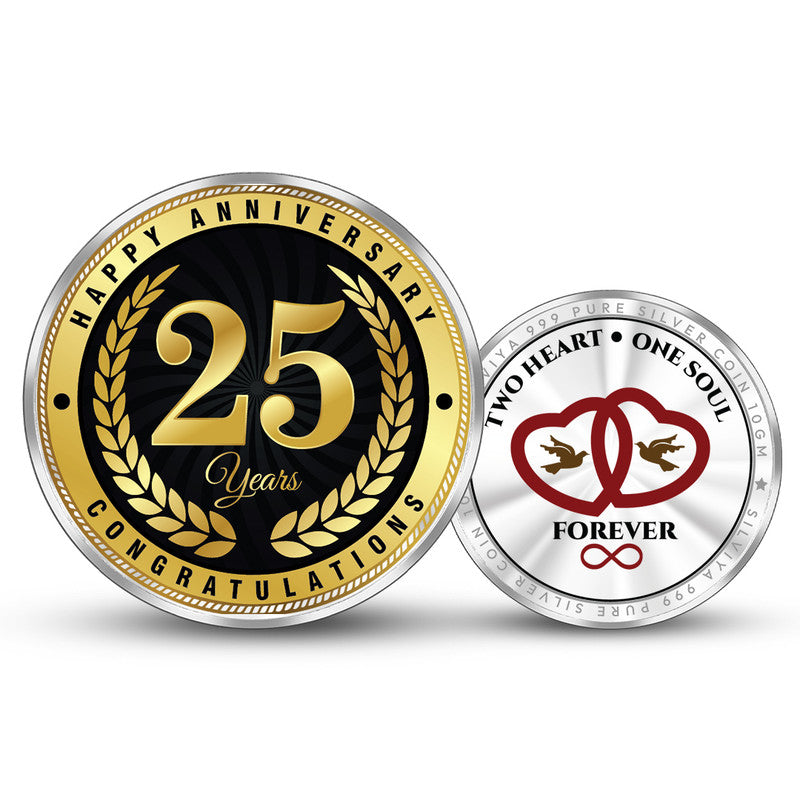 25th Anniversary Congratulation 999 Pure Silver Round Coin – Front and Back View