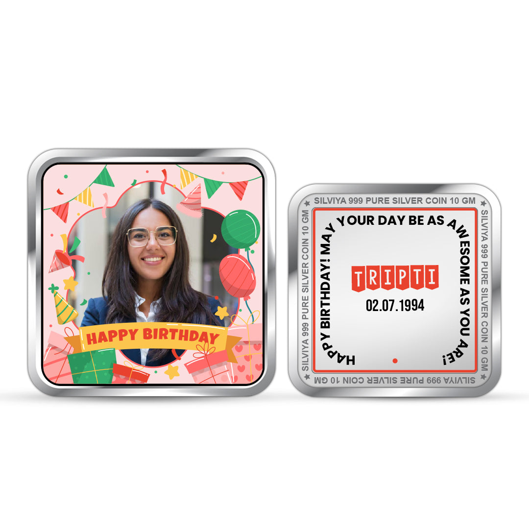 Square 999 Pure Silver Coin Gift Custom Birthday Keepsake
