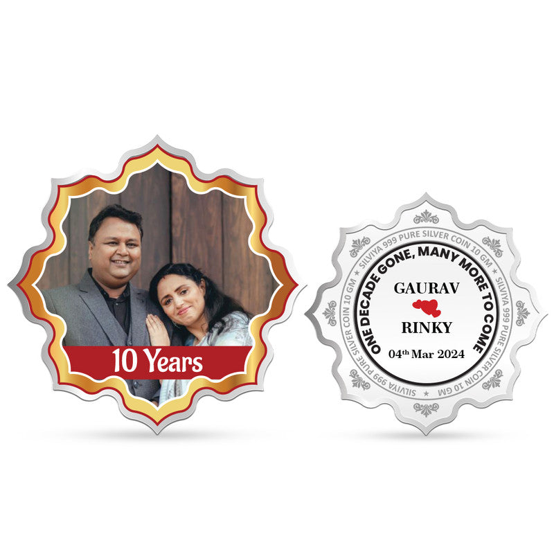 Customized 10th Anniversary 999 Pure Silver Coin with Lotus Design and Couple Photo
