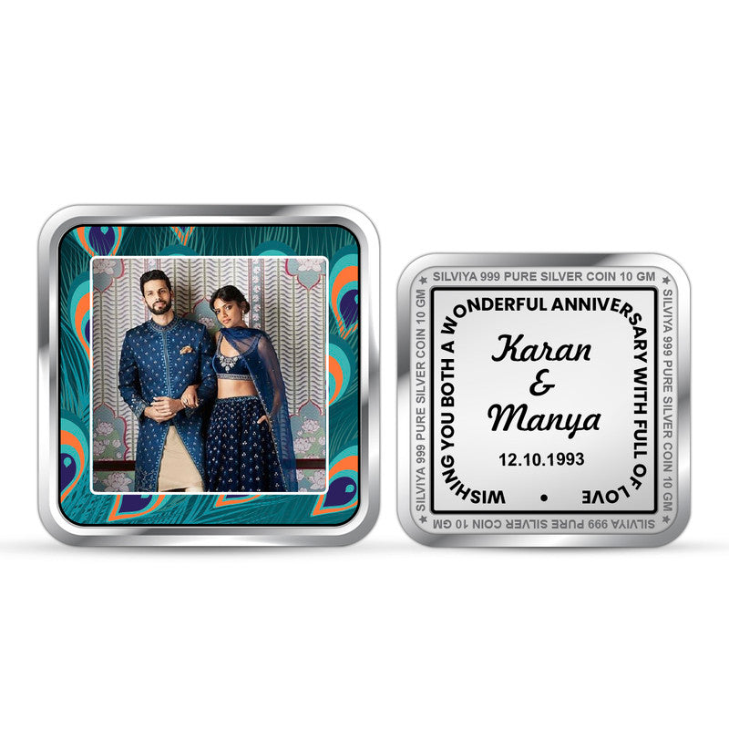 Personalized First Anniversary 999 Pure Silver Square Coin with Couple Photo
