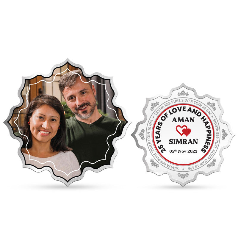 Customized 25th Anniversary Pure 999 Silver Coin with Lotus Design and Couple Photo