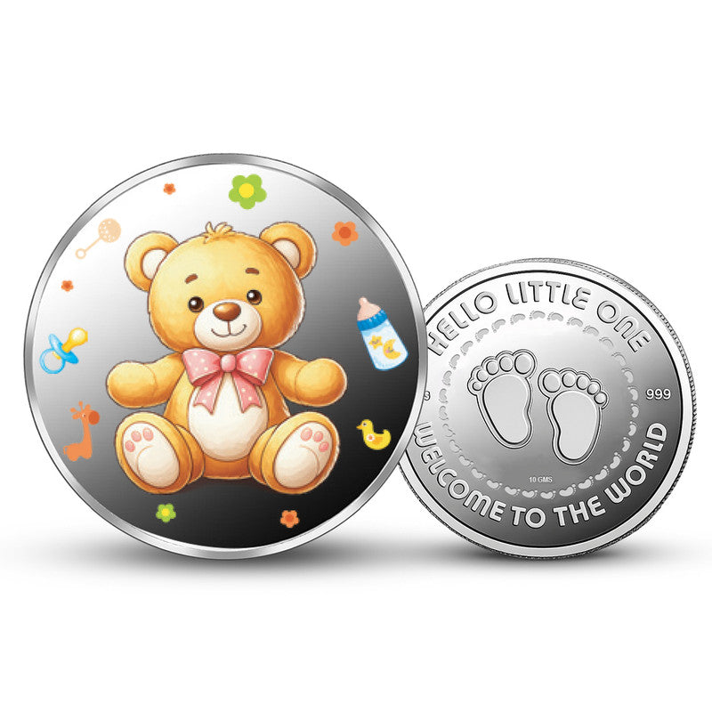 Newborn 999 Pure Silver Coin Teddy Bear Design Round Shape