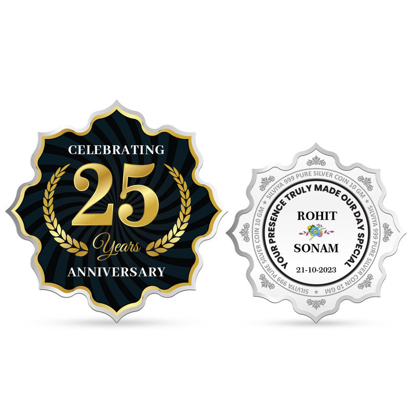 Customized 25th Anniversary Gift 999 Pure Silver Coin with Lotus Design and Couple Photo