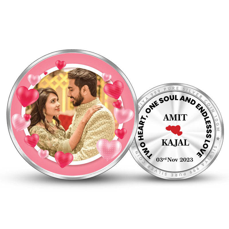 Mark the Moment 999 pure silver round wedding gift coin with personalized couple photo — premium keepsake by Silviya