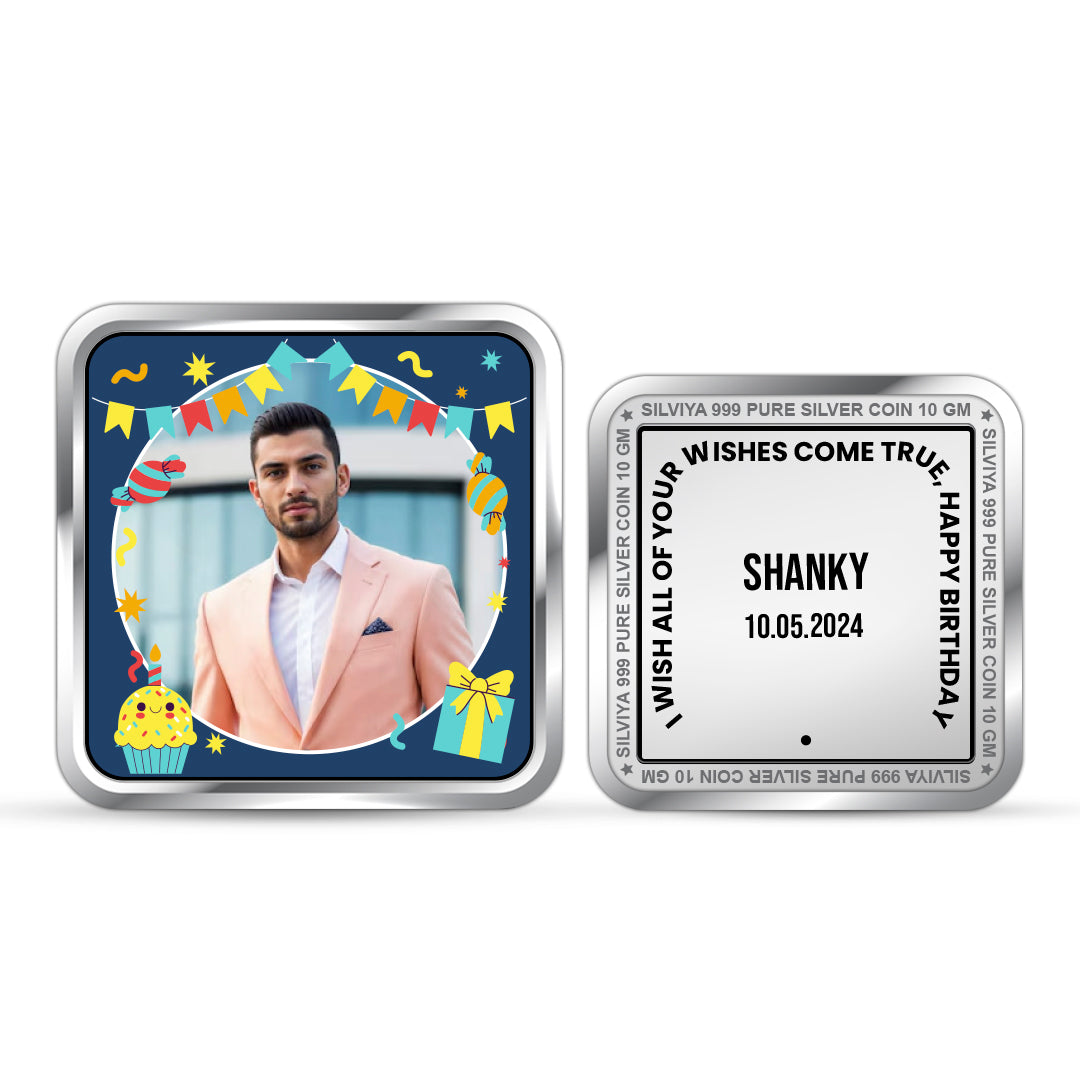 Personalized 999 Pure Silver Birthday Coin Square Shape