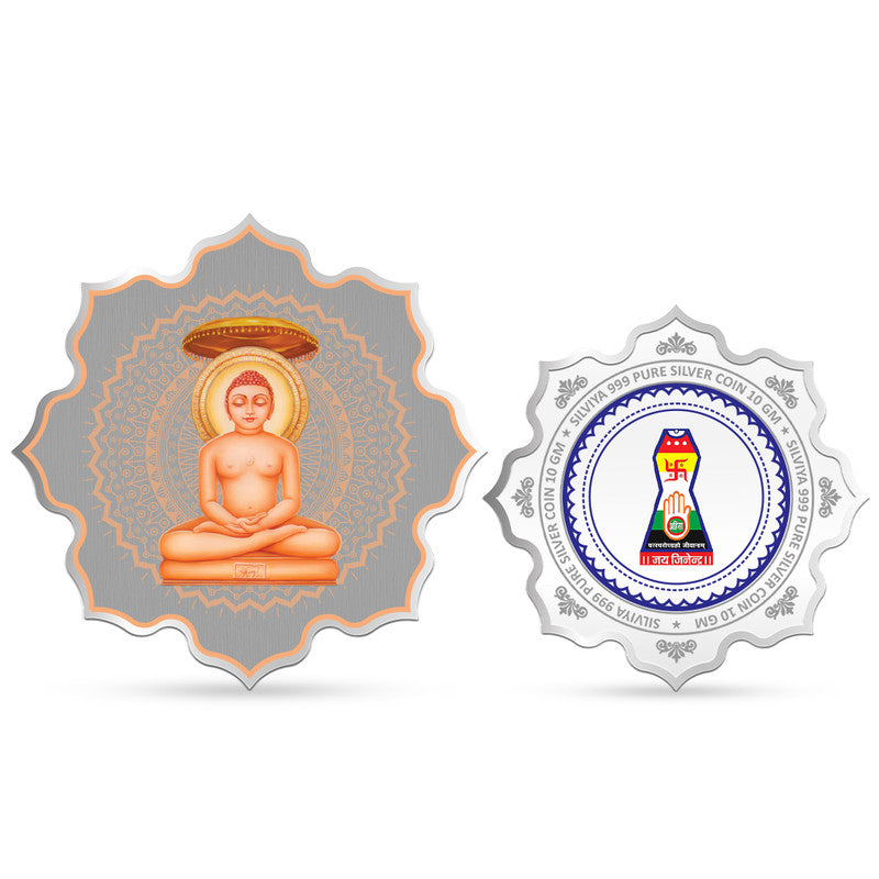 Mahavir Swami Ji 999 Pure Silver Coin Lotus Shape