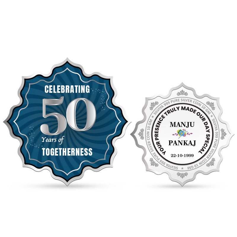 Customized 50th Anniversary 999 Pure Silver Coin with Lotus Design and Couple Photo