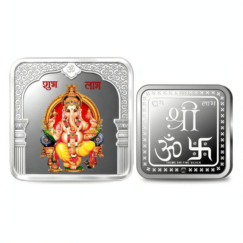 Lord Ganpati Ji 999 Pure Silver Coin Square Shape