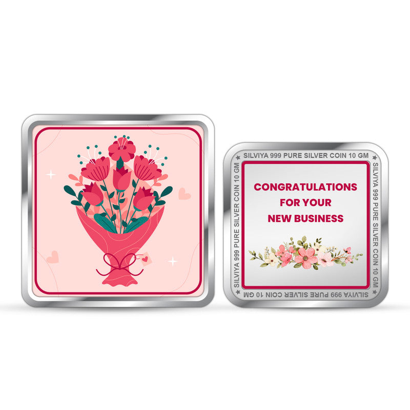 Front and backside of square 999 pure silver new office inauguration coin.