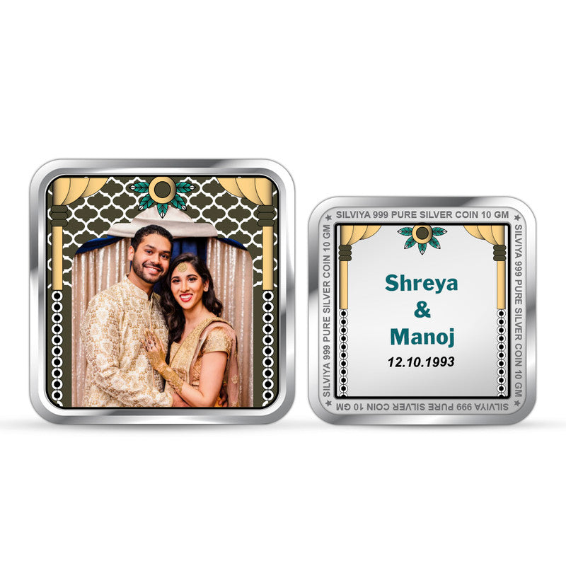 Customized dazzling 999 pure silver square wedding gift coin with couple photo — premium personalized keepsake by Silviya