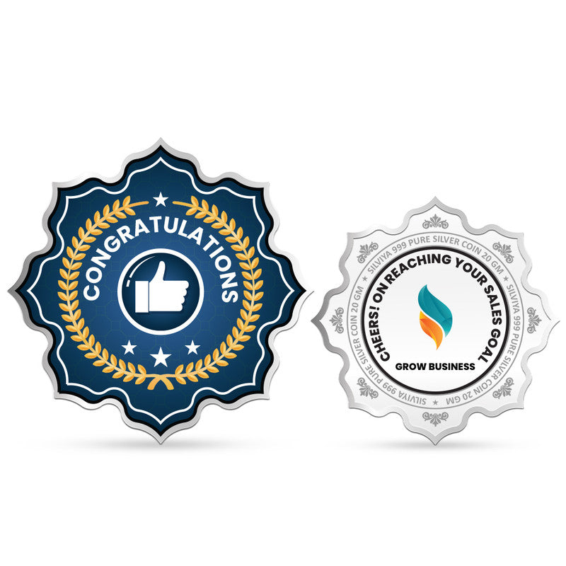 Front and back view of lotus-shaped 999 pure silver customised work appreciation coin.