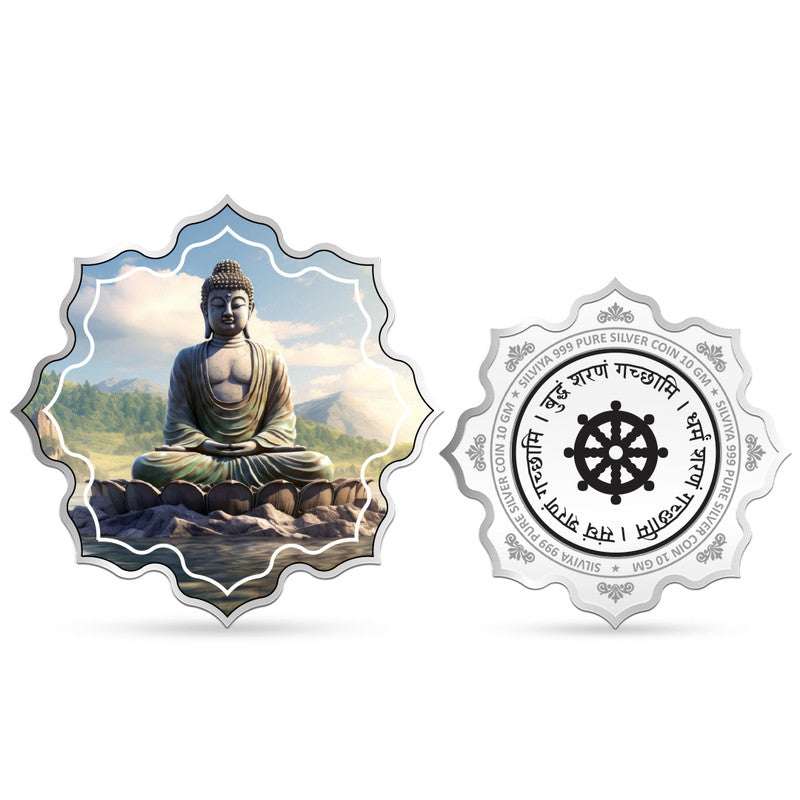 Bhagwan Buddha 999 Pure Silver Coin Lotus Shape