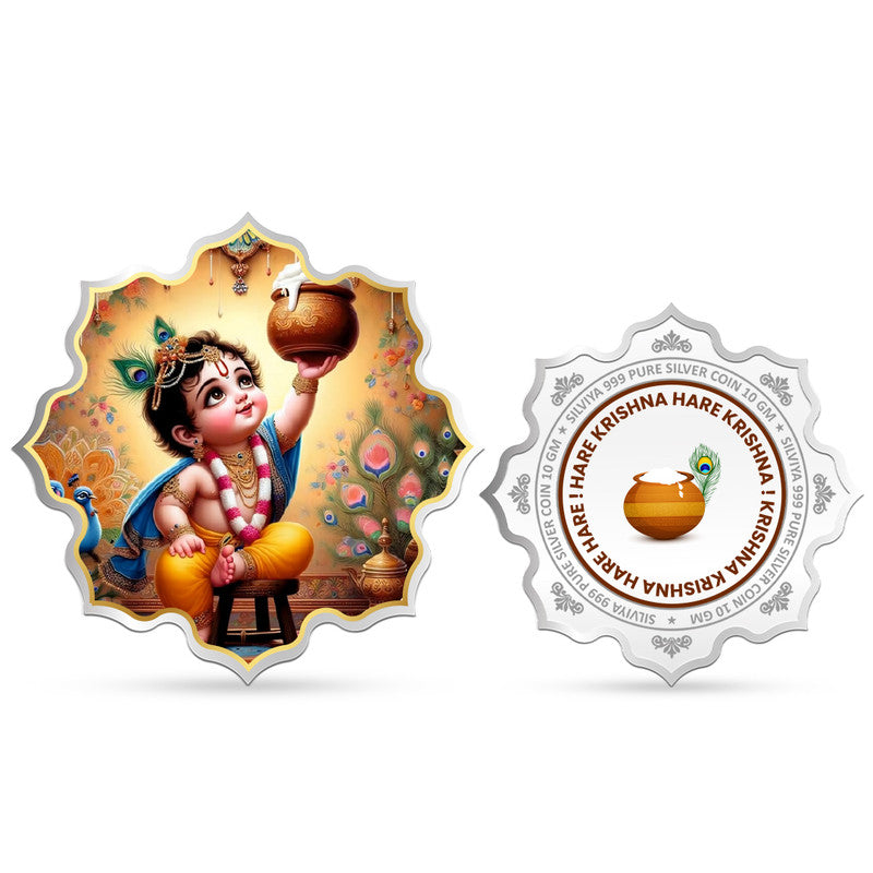 Little Krishna Ji 999 Pure Silver Coin Lotus Shape