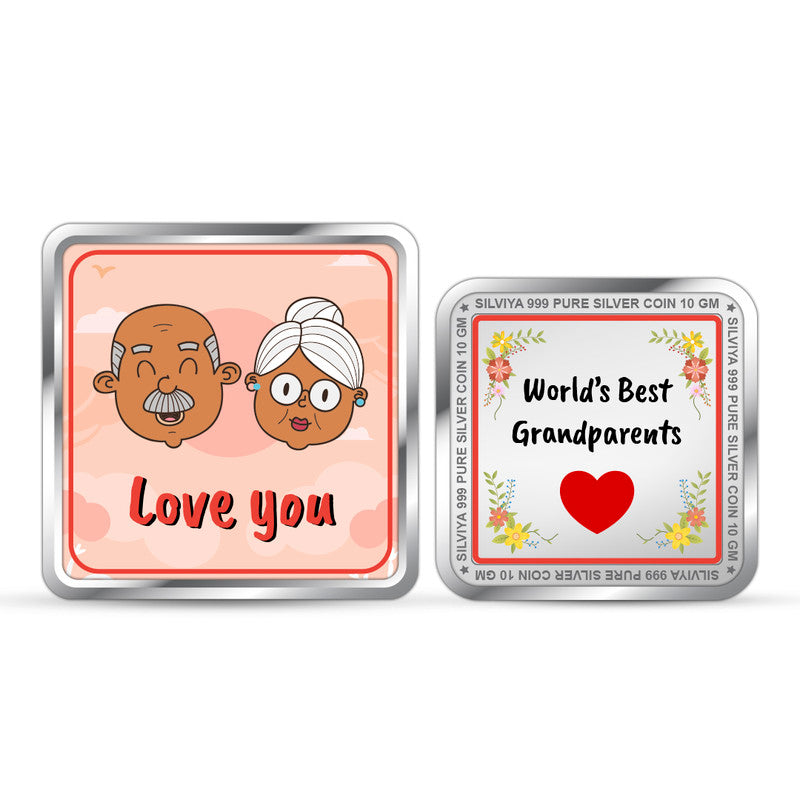 Front and backside of square 999 pure silver Best Grandparents gift coin.