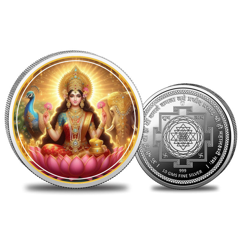 Goddess Lakshmi Ji 999 Pure Silver Round Coin – Front and Back View