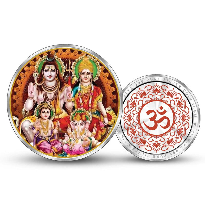Shiv Parivar 999 Pure Silver Round Coin – Front and Back View