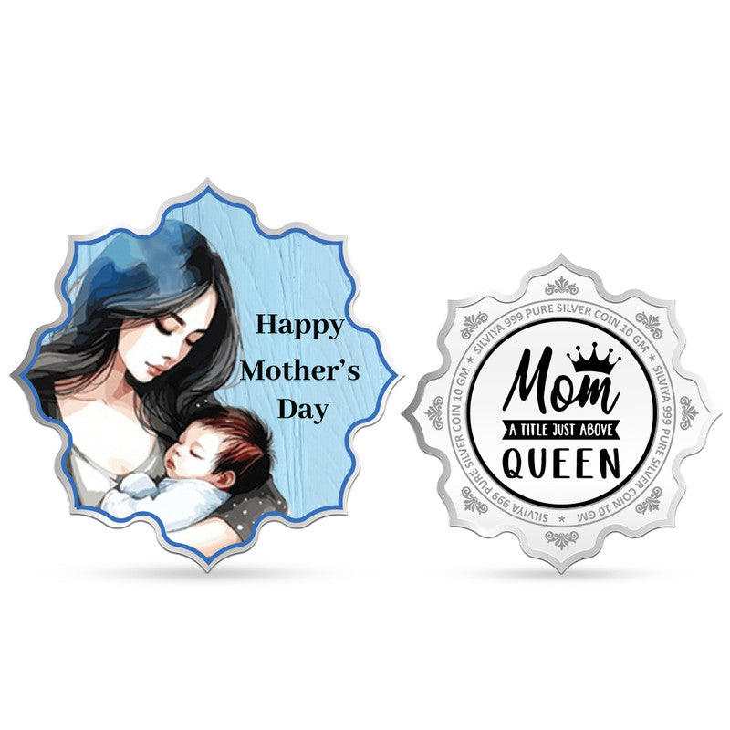 Front and backside of lotus-shaped 999 pure silver Mother’s Day gift coin.