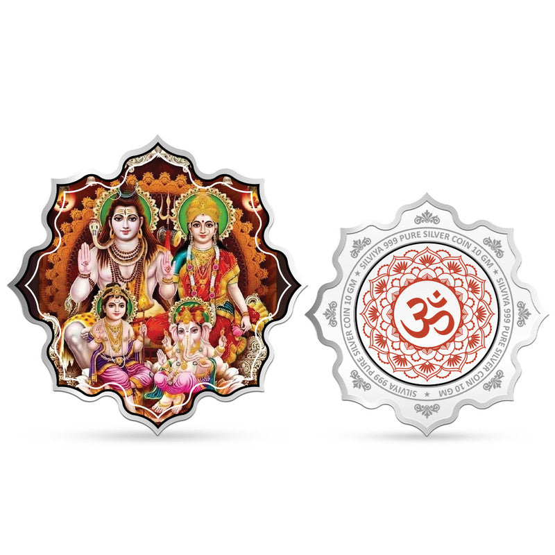 Shiv Parivar 999 Pure Silver Coin Lotus Shape