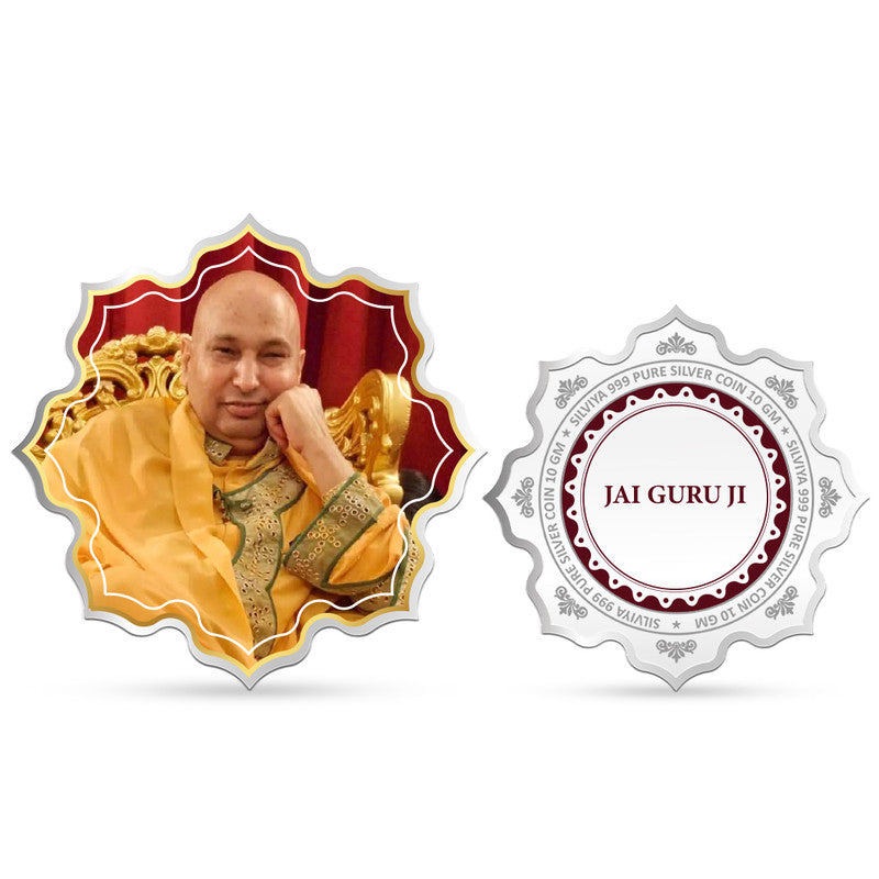 Guru Ji Bade Mandir 999 Pure Silver Lotus-Shaped Coin – Front and Back View